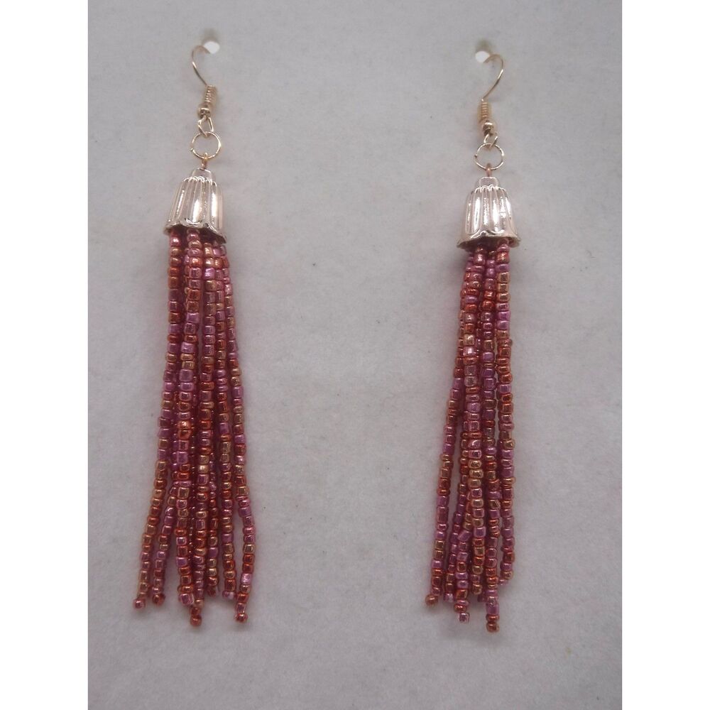 Earrings Beaded Metallic Pink, Purple & Rose Gold